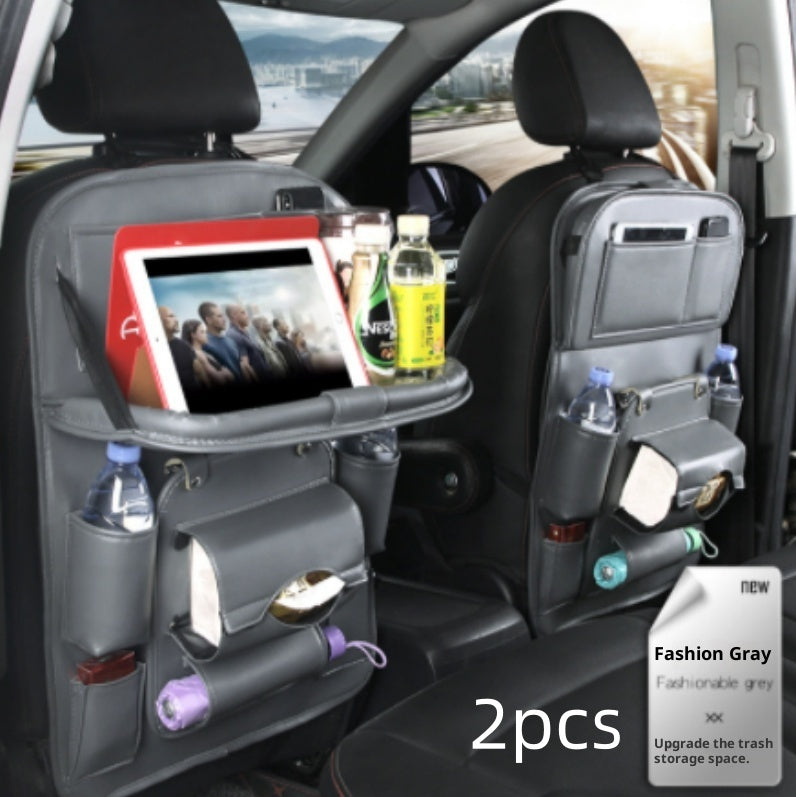 Fashion Gray RoadTrip car backseat organizer 2-piece set with upgraded trash storage space installed on front seats