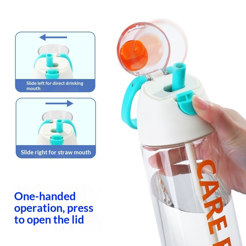 HydroFlow water bottle one-handed press-open lid with slide straw mouth