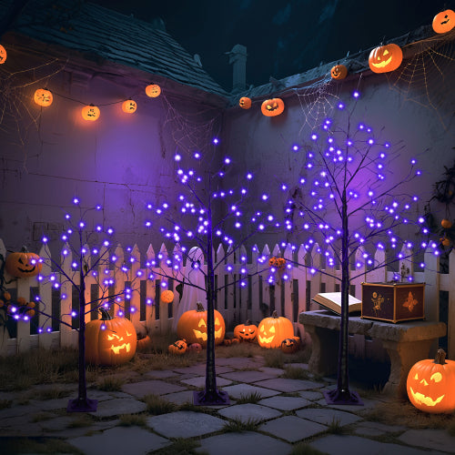 3-Pack Halloween Spooky Trees with Purple Lights