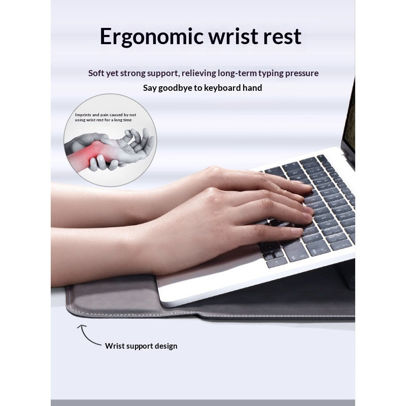 DeskPro laptop sleeve ergonomic wrist rest support infographic