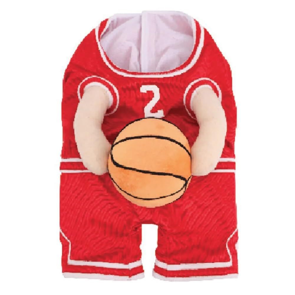 Red SlamDunk dog basketball costume jersey jumpsuit with number 2, flat lay product photo