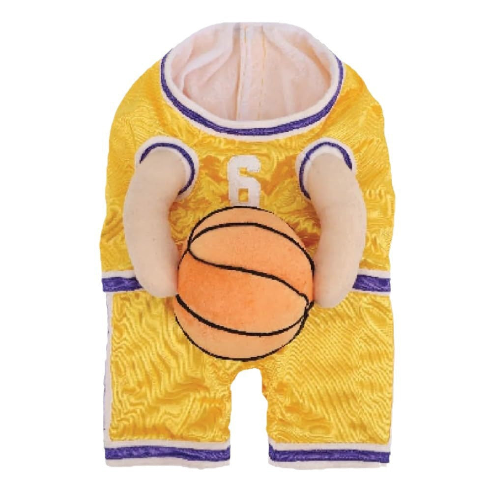 Yellow and purple SlamDunk dog basketball costume jumpsuit product photo on white background