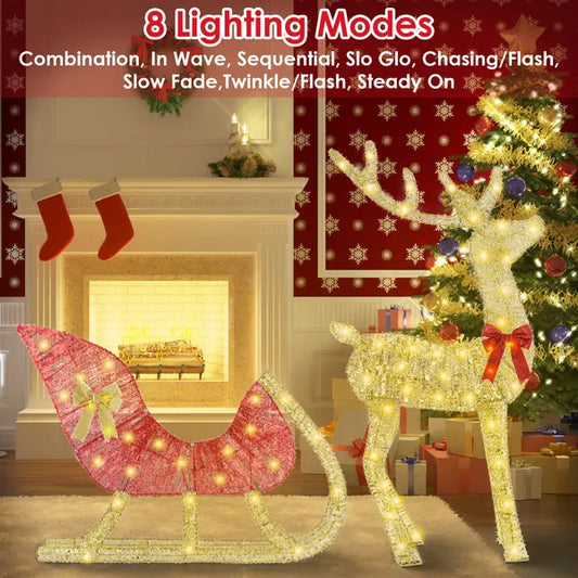 Lighted Christmas Reindeer & Sleigh