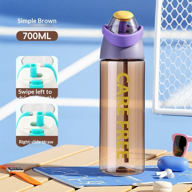 Simple Brown HydroFlow 700ml water bottle with slide straw feature